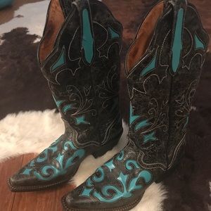 black and teal cowgirl boots